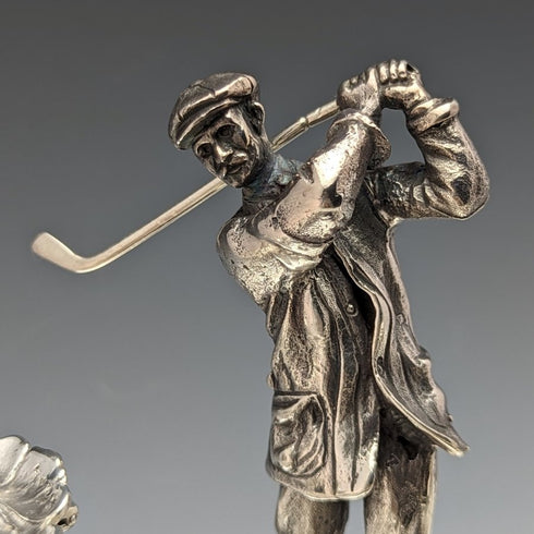 British Vintage Silver Plated Golf Design Pen Stand & Inkwell Pair